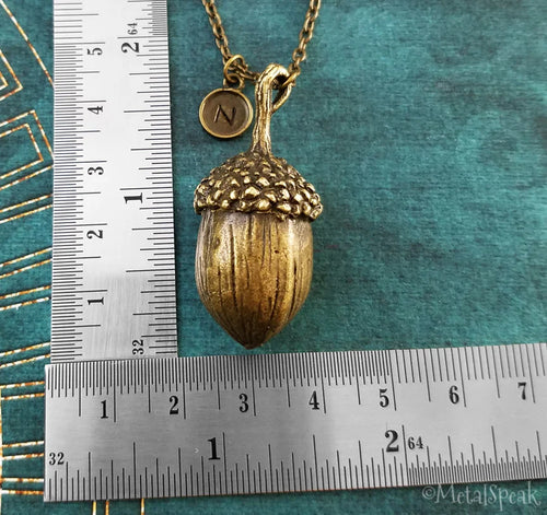 Acorn Necklace with Initial (Bronze-Toned)