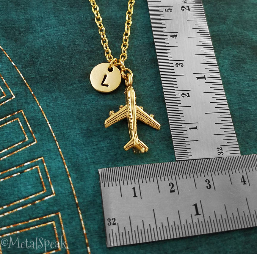 Airplane Keychain with Initial (Gold-Toned)
