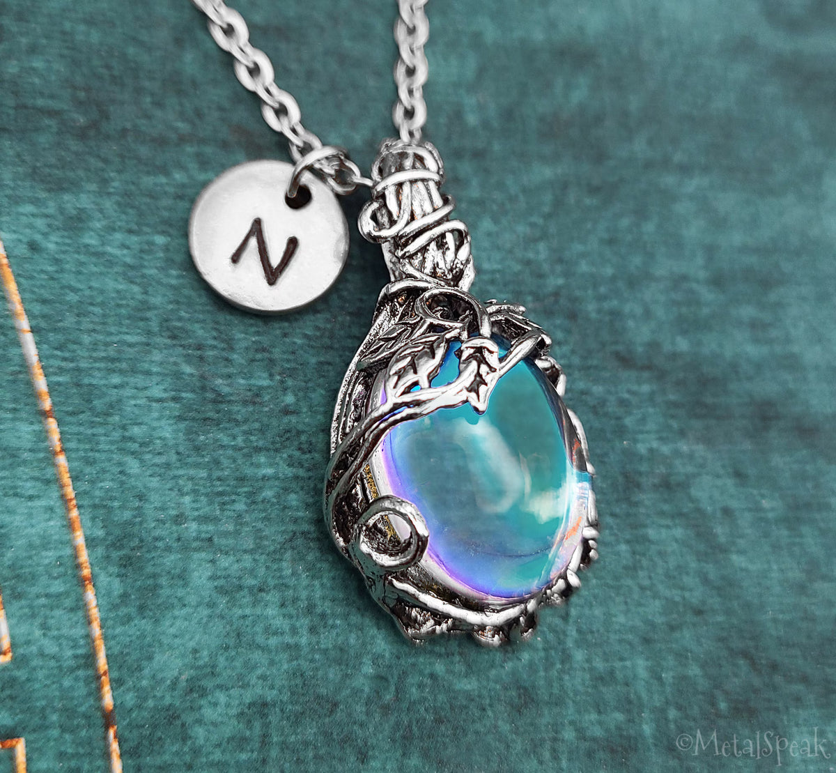 Aurora Amulet Necklace with Initial (Silver-Toned)
