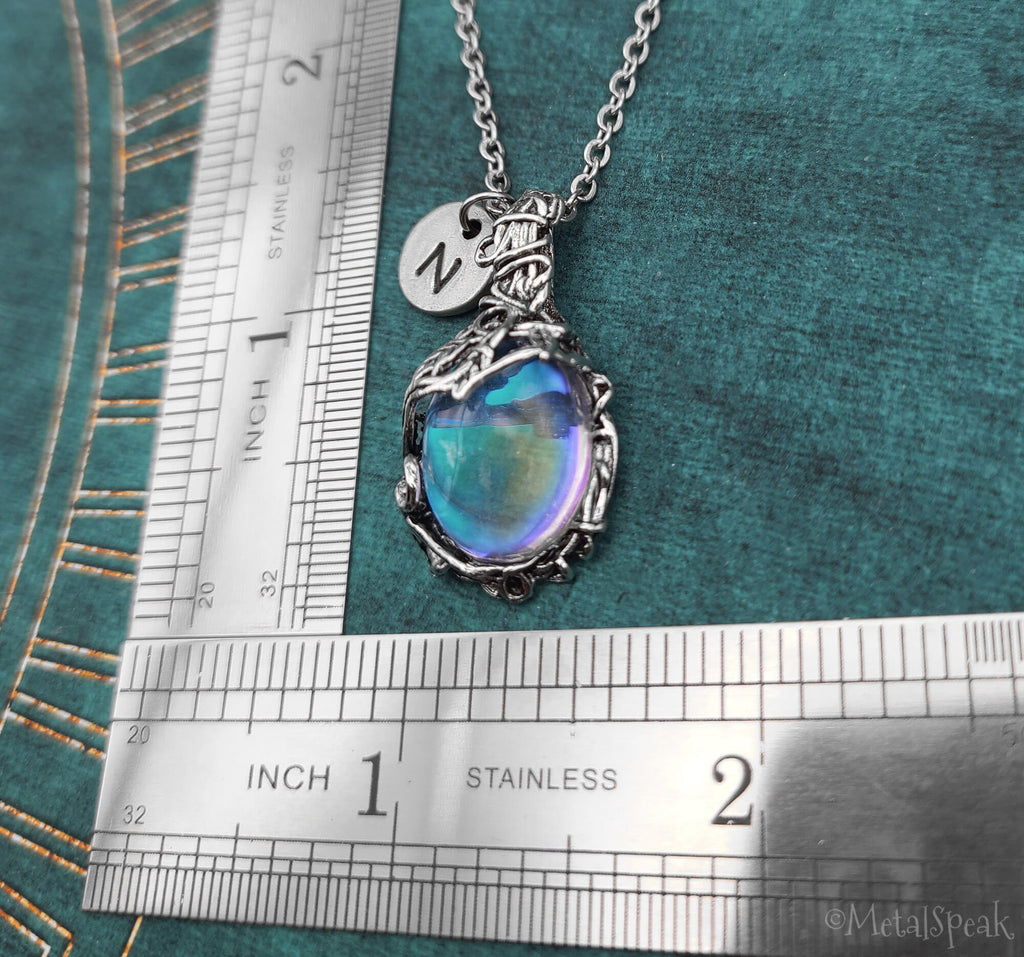 Aurora Amulet Necklace with Initial (Silver-Toned)