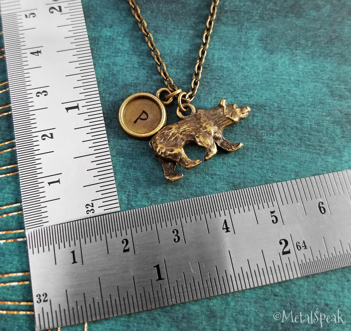 Bear Keychain with Initial (Bronze-Toned)