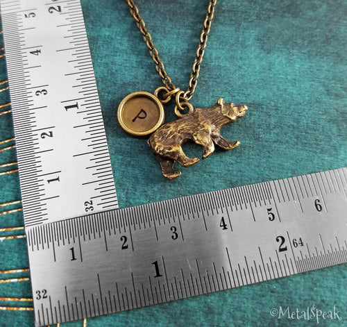 Bear Keychain with Initial (Bronze-Toned)