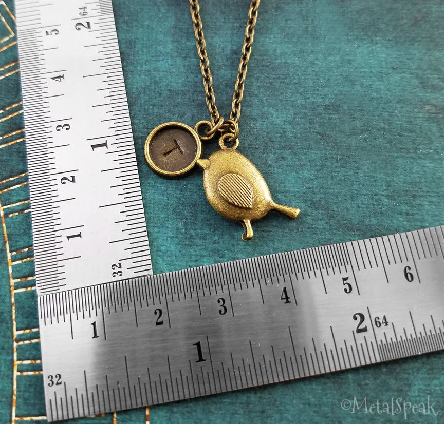 Bird Keychain with Initial (Bronze-Toned)