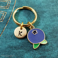 Blueberry Keychain with Initial (Gold-Toned)
