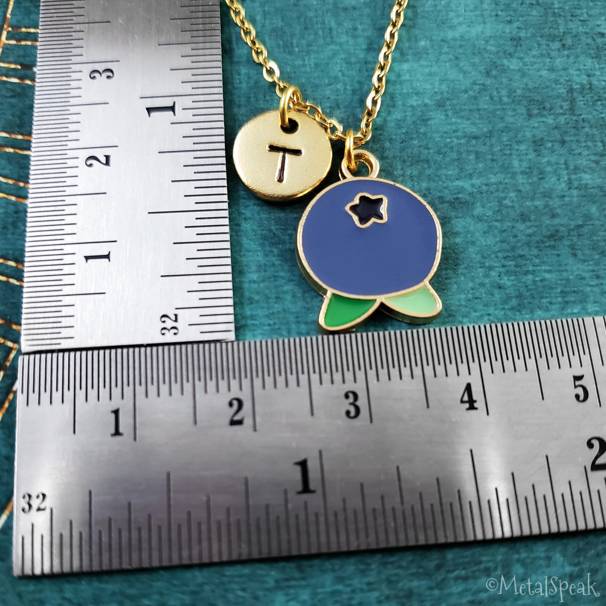 Blueberry Keychain with Initial (Gold-Toned)