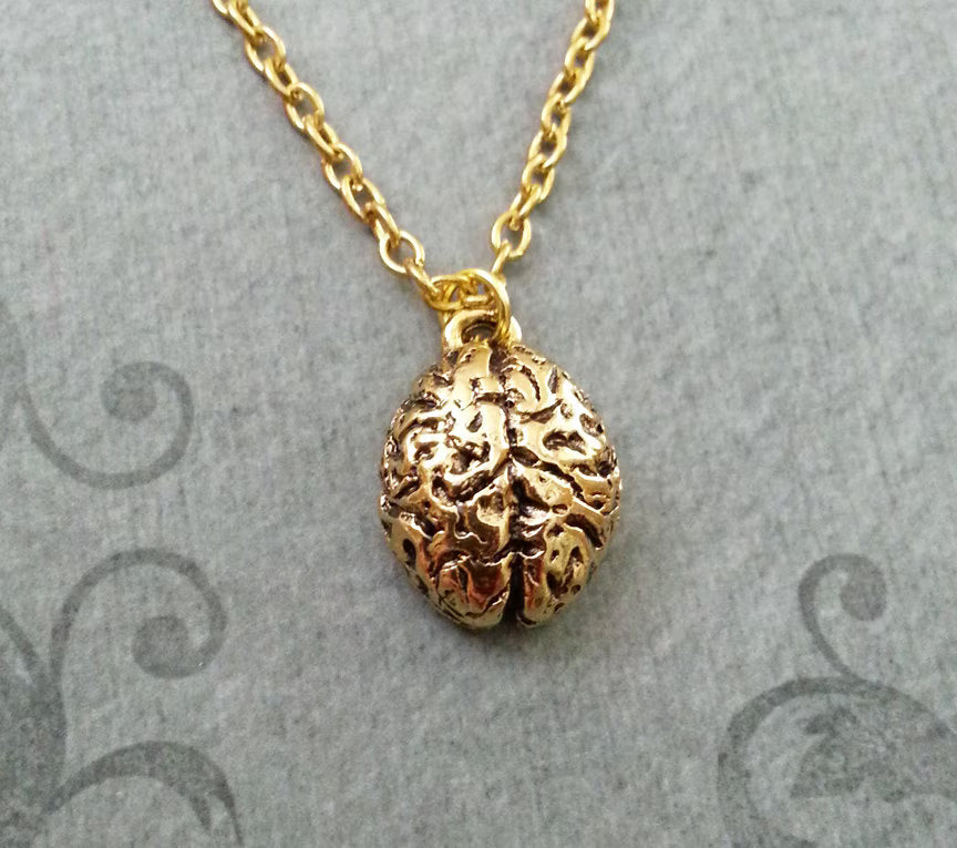 Brain Charm Necklace (Gold-tone)