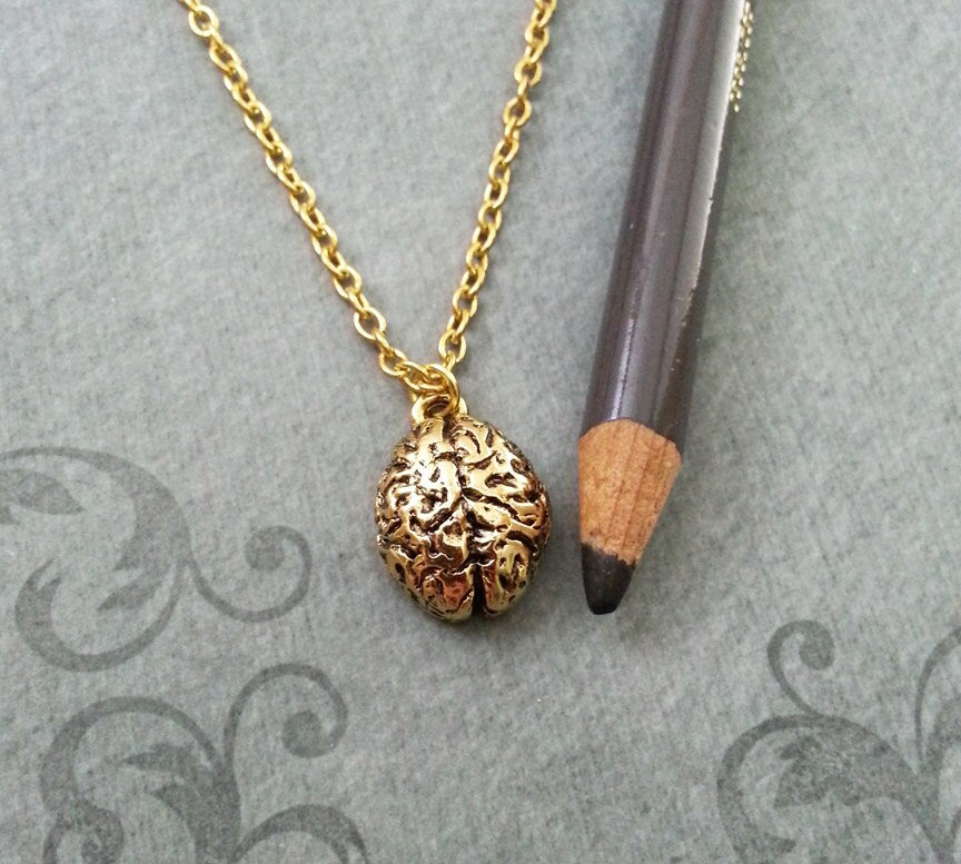 Brain Charm Necklace (Gold-tone)