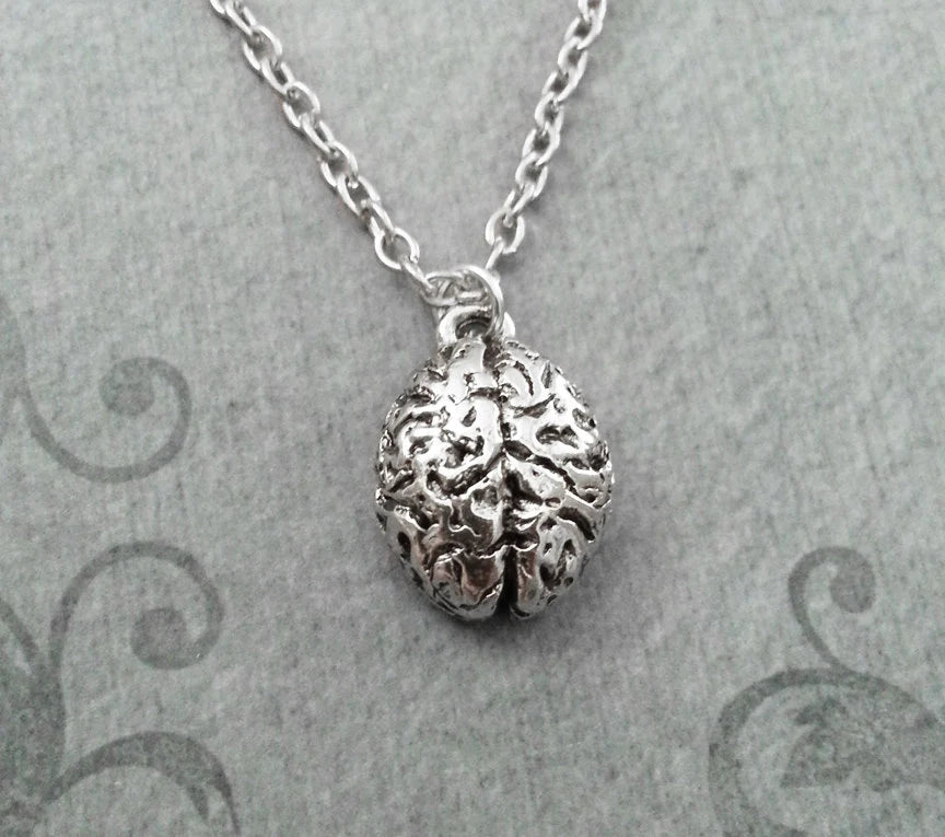Brain Charm Necklace (Silver-tone)