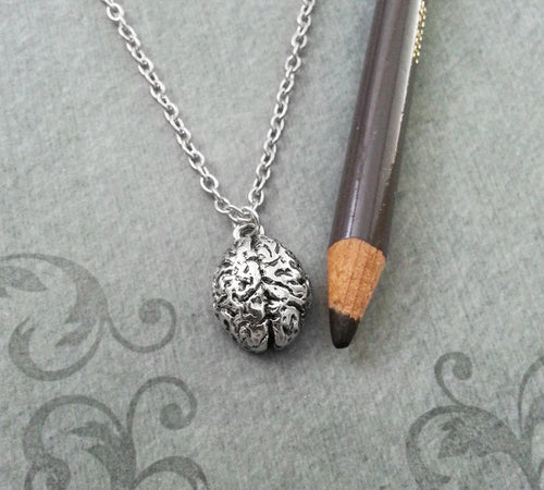 Brain Charm Necklace (Silver-tone)