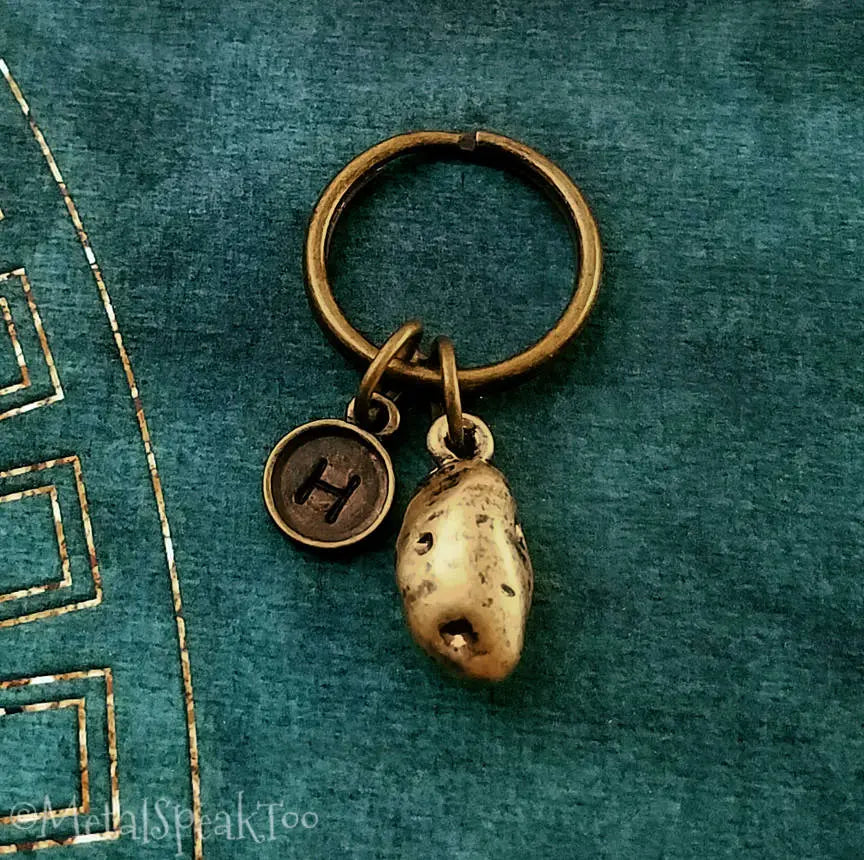 Potato Keychain with Initial (Bronze-Toned)