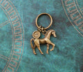 Horse Keychain with Initial (Bronze-Toned)