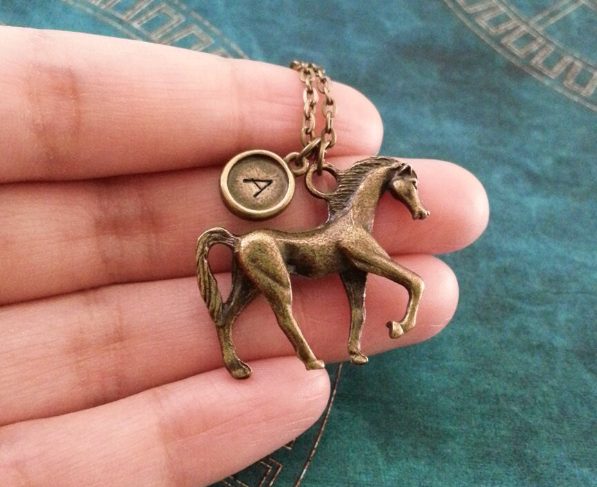 Horse Keychain with Initial (Bronze-Toned)