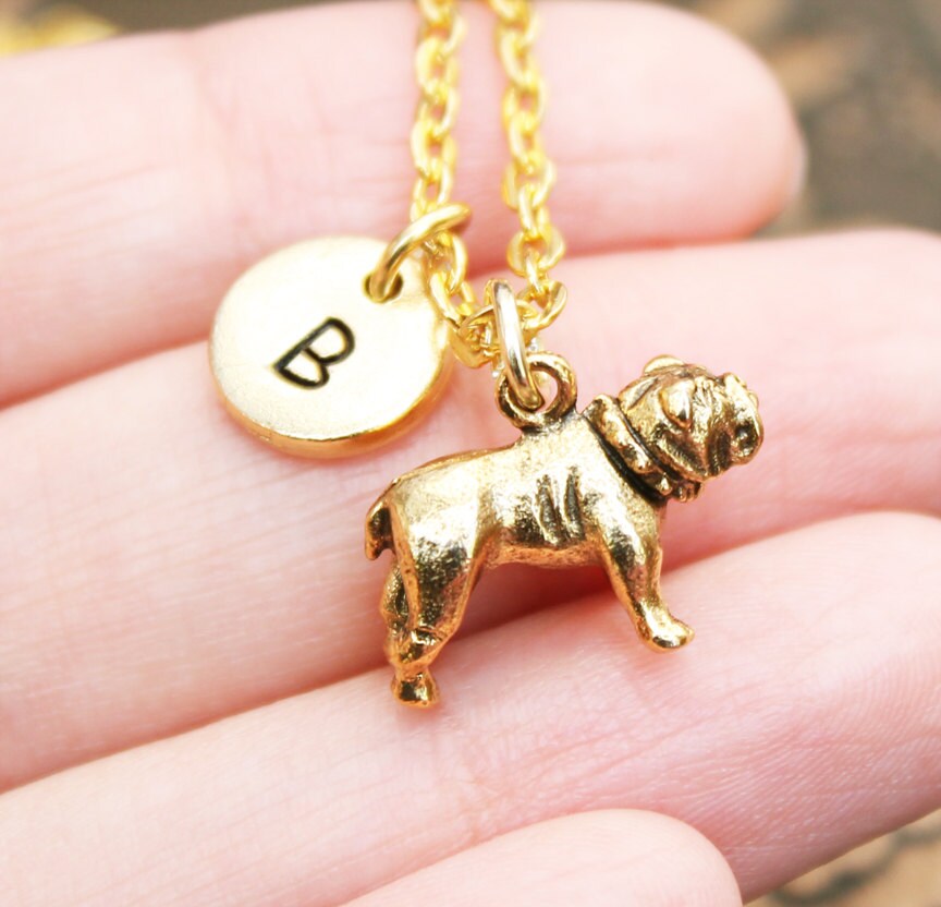 English Bulldog Initial Necklace (Gold-Toned)