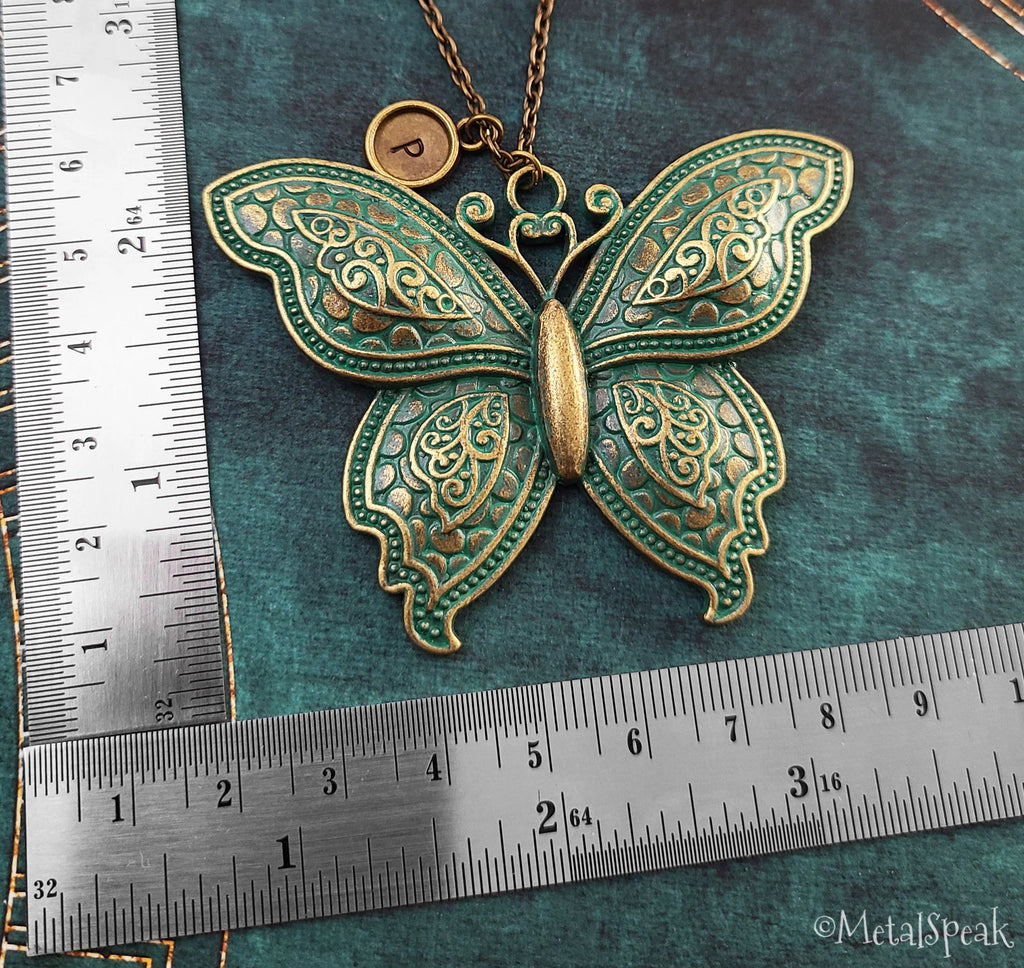 Butterfly Keychain with Initial (Bronze & Patina Verdigris)