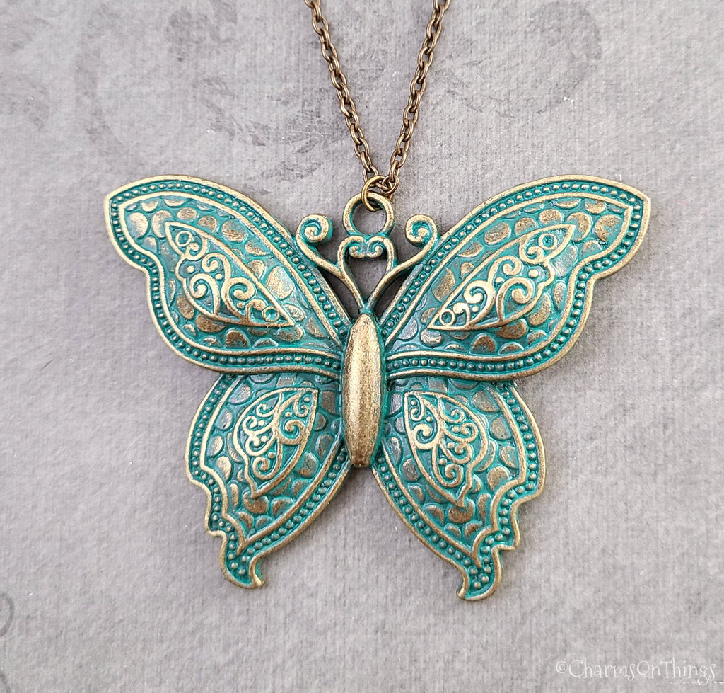 Butterfly Patina Charm Necklace (Antique Bronze-tone)