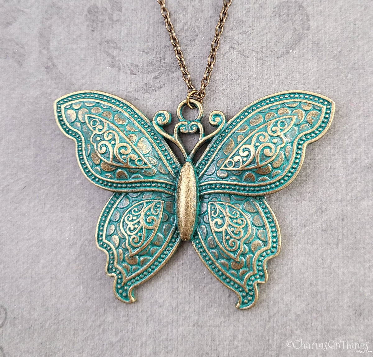 Butterfly Patina Charm Necklace (Antique Bronze-tone)