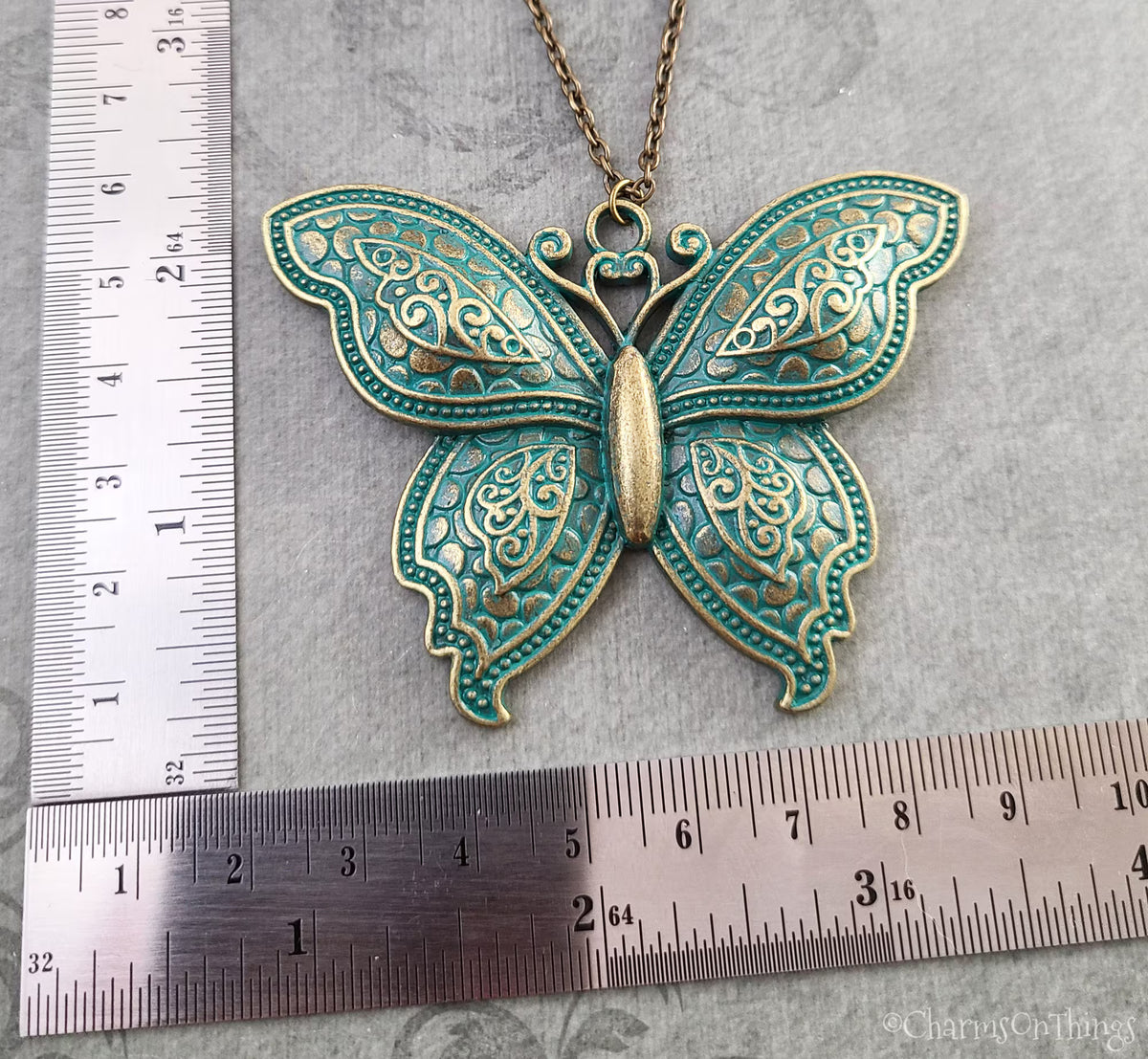 Butterfly Patina Charm Necklace (Antique Bronze-tone)