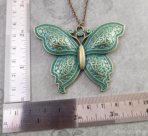 Butterfly Patina Charm Necklace (Antique Bronze-tone)