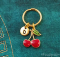 Cherry Keychain with Initial (Gold-Toned)