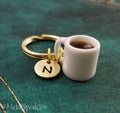Coffee Mug Keychain with Initial (small) (Gold-Toned)