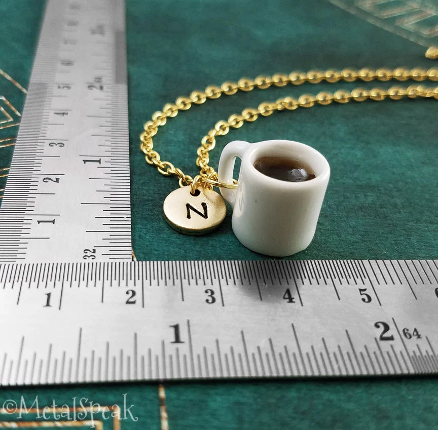 Coffee Mug Keychain with Initial (small) (Gold-Toned)