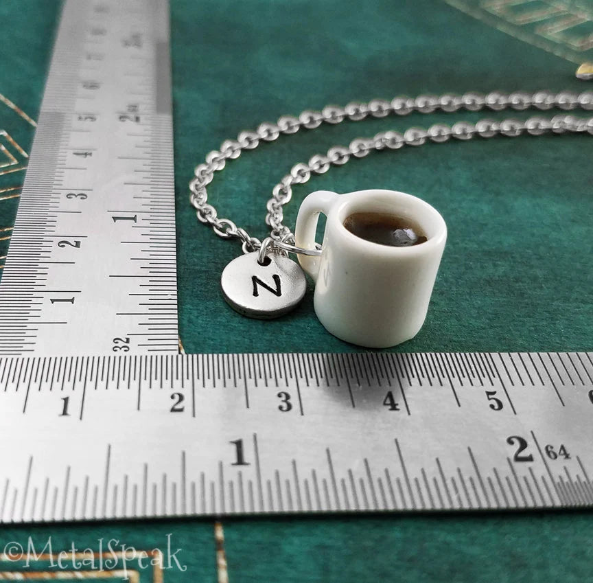 Coffee Mug Keychain with Initial (small) (Silver-Toned)