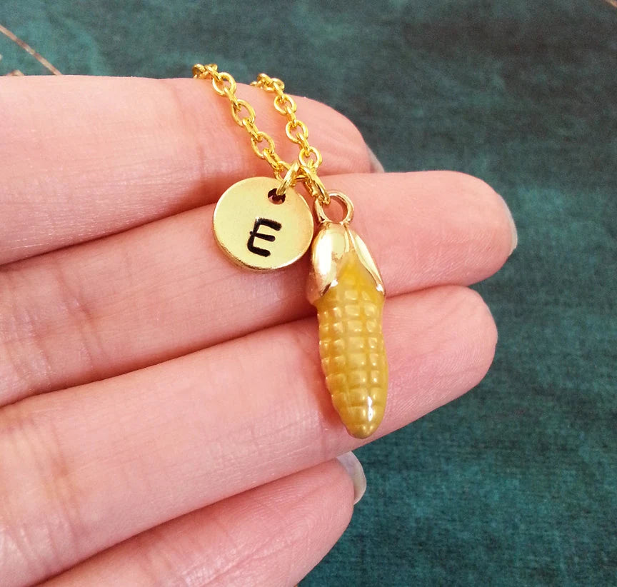Corn Initial Necklace (Gold-Toned)