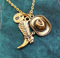 Cowboy Boot & Hat Necklace with Initial (Gold-Toned)