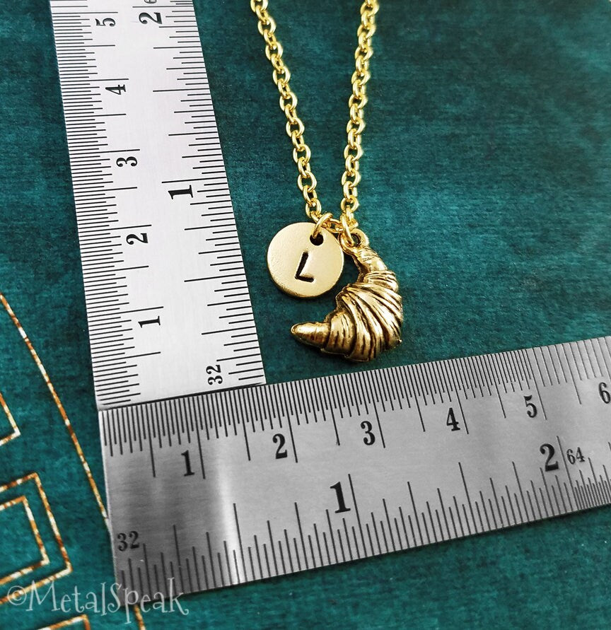 Croissant Keychain with Initial (Gold-Toned)