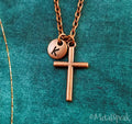 Cross Necklace with Initial (Copper-Toned)