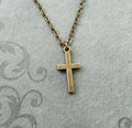Small Cross Pendant Necklace (Antique Bronze-tone)
