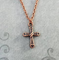 Ornate Cross Charm Necklace (Copper-tone)