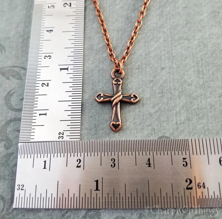 Ornate Cross Charm Necklace (Copper-tone)