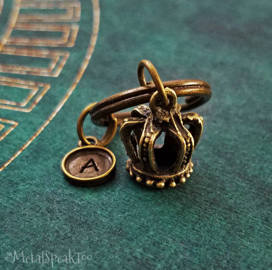 Crown Keychain with Initial (Bronze-Toned)