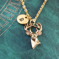 Deer Head Initial Necklace (Gold-Toned)