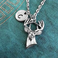 Deer Head Initial Necklace (Silver-Tone)