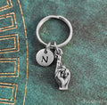 Fingers Crossed Keychain with Initial (Silver-Toned)