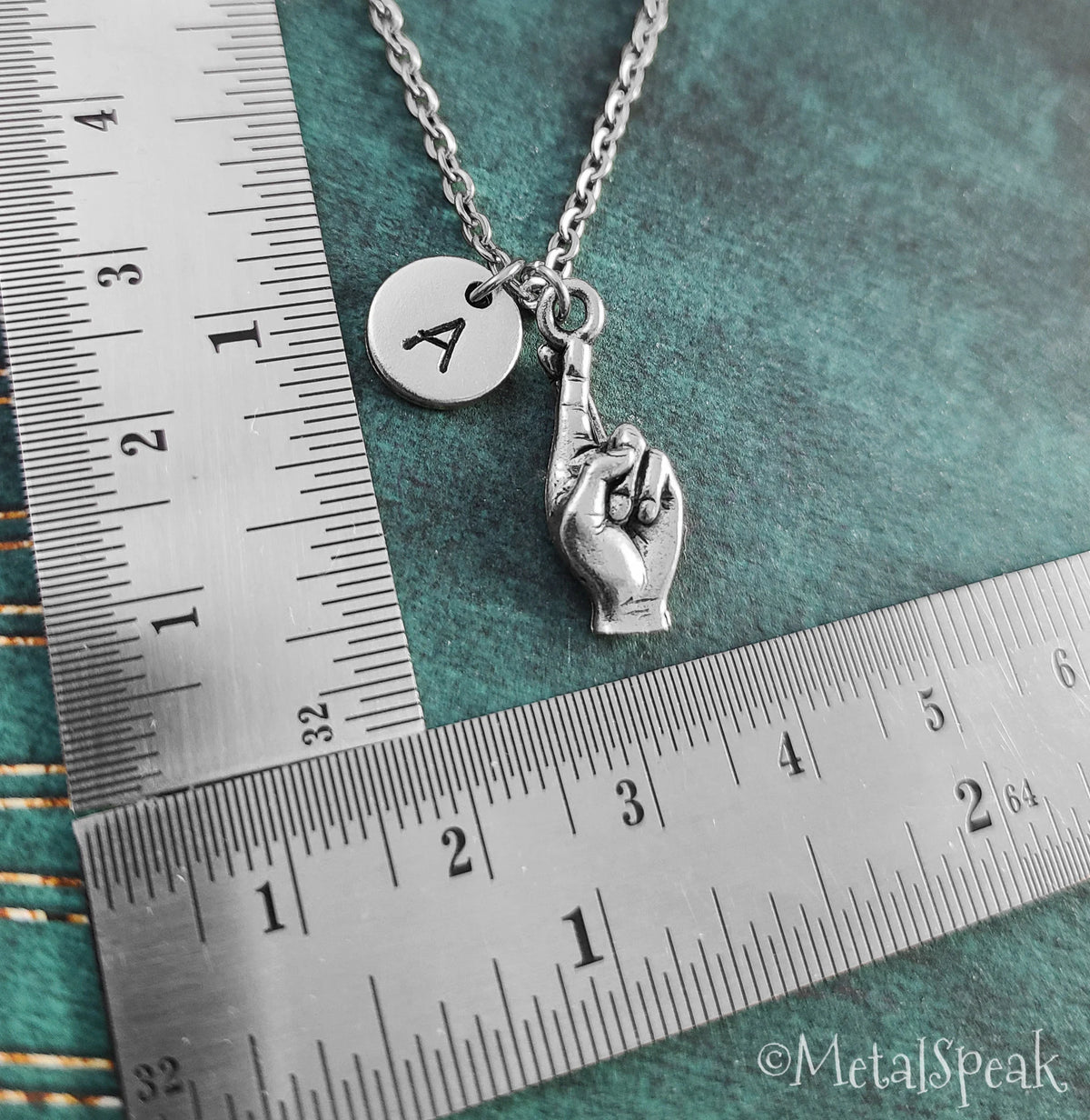 Fingers Crossed Keychain with Initial (Silver-Toned)