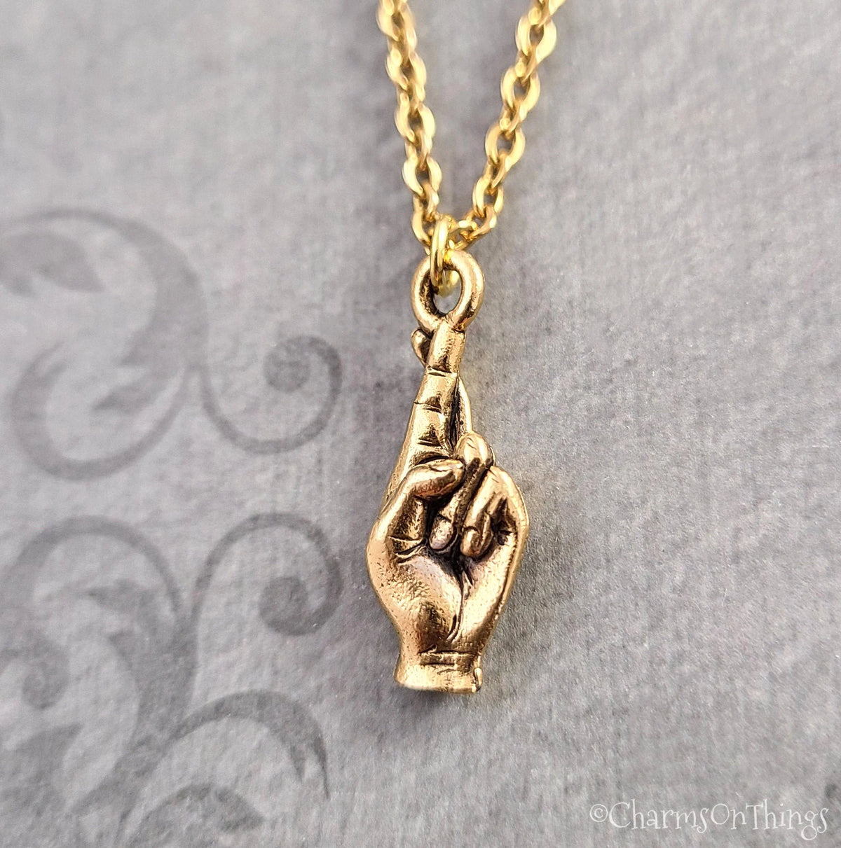 Fingers Crossed Charm Necklace (Gold-tone)