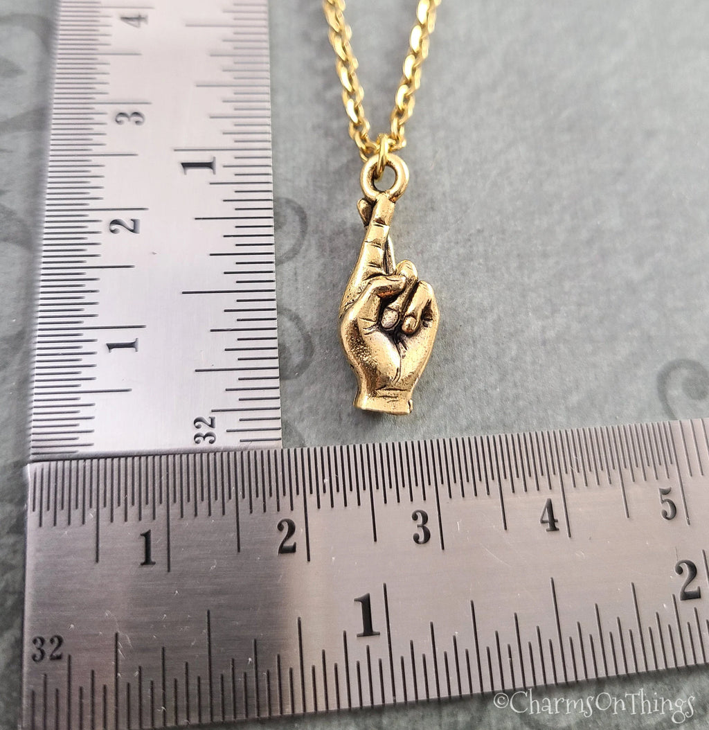 Fingers Crossed Charm Necklace (Gold-tone)