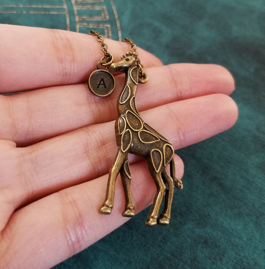 Giraffe Keychain with Initial (Bronze-Toned)