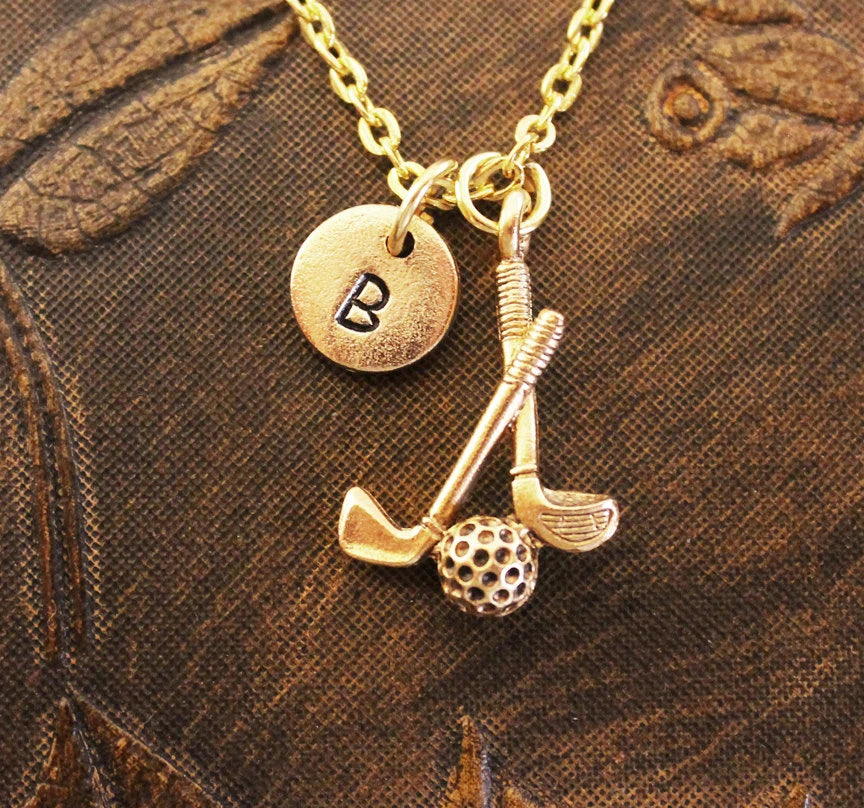 Golf Necklace with Initial (Gold-Toned)