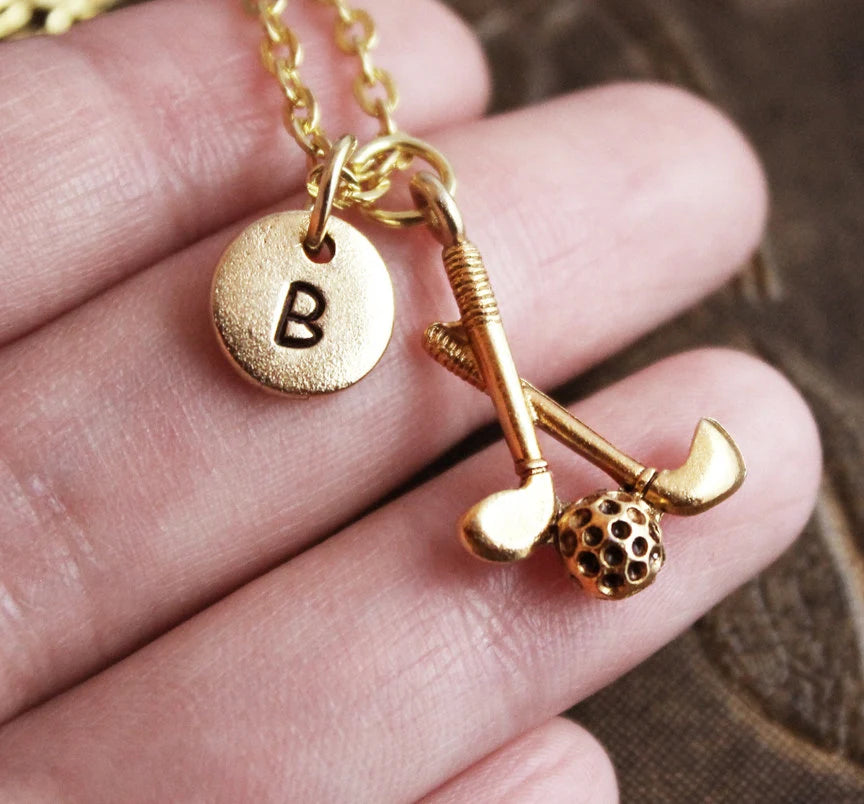 Golf Necklace with Initial (Gold-Toned)