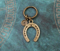 Horseshoe Keychain with Initial (Bronze-Toned)