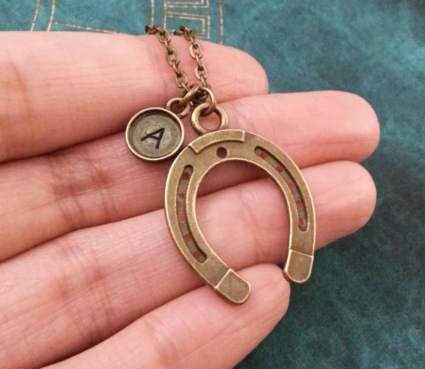 Horseshoe Keychain with Initial (Bronze-Toned)