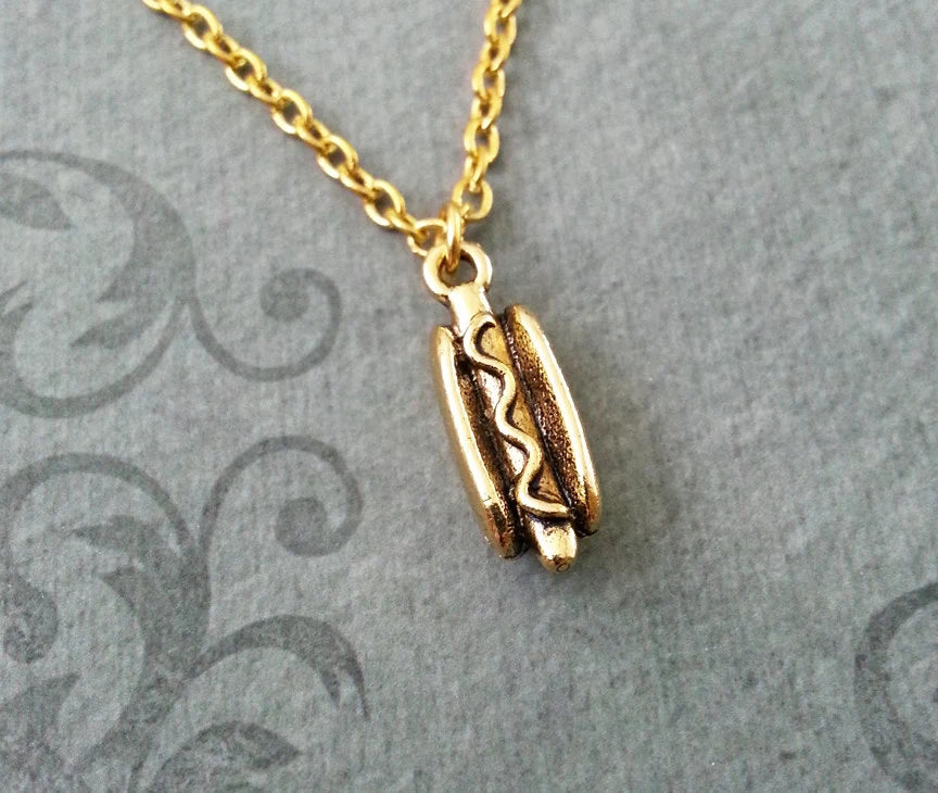 Gold-Toned Hot Dog Charm Necklace