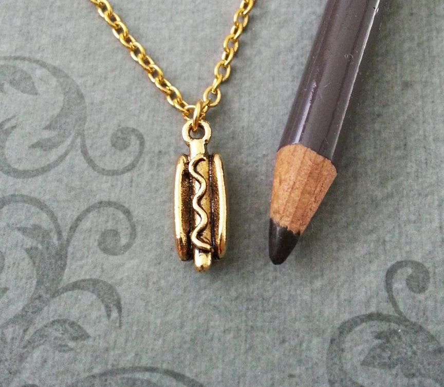 Gold-Toned Hot Dog Charm Necklace