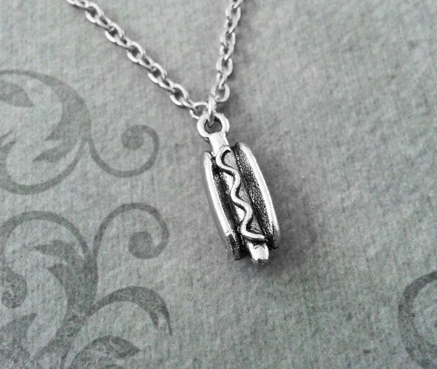 Silver-Toned Hot Dog Charm Necklace