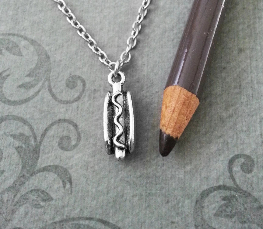 Silver-Toned Hot Dog Charm Necklace