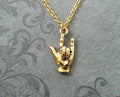 "I Love You" Hand Sign Charm Necklace (Gold-tone)
